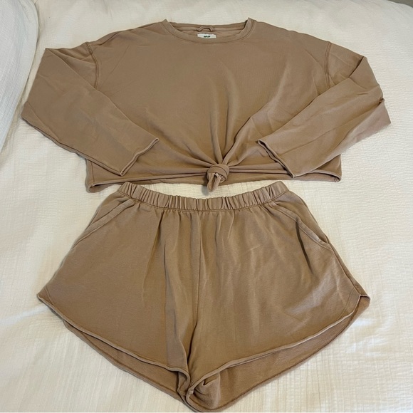 Aerie Sunset Terry Fleece Long Sleeve Sweatshirt and Shorts - Picture 4 of 15